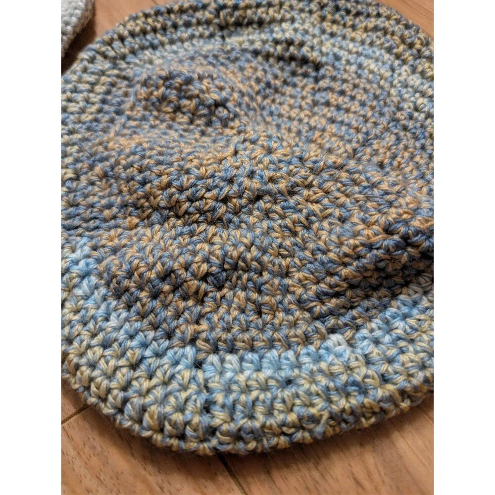 Bundle of 2 Handmade Crochet Beret Hats - French Artist Slouchy Tams - Blue